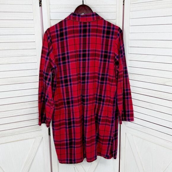 Victoria’s Secret Plaid Flannel Cinch Waist Sleep Nightshirt Red Pink Medium - Picture 10 of 13